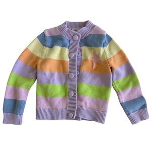 Kids Pastel Rainbow Stripe Cardigan Sweater with Star
